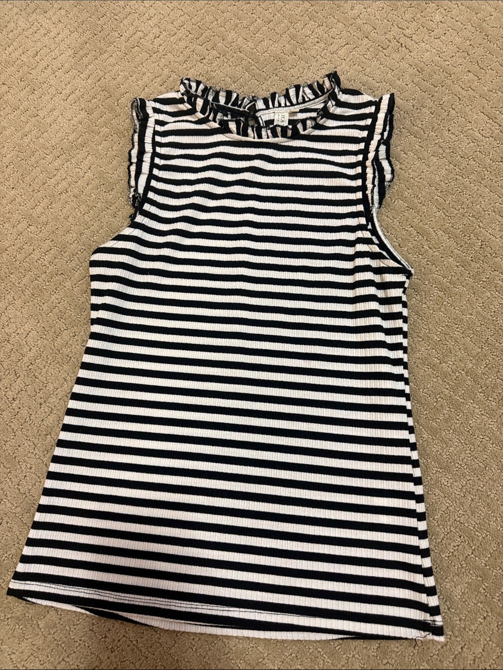 Hayden Black & White Striped Ruffle Tank